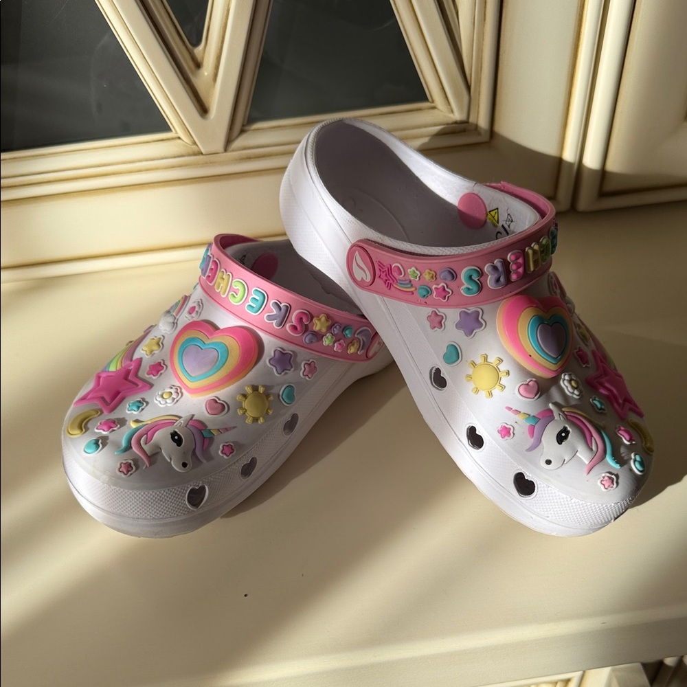 Skechers Kids Pink and White Unicorn Clogs